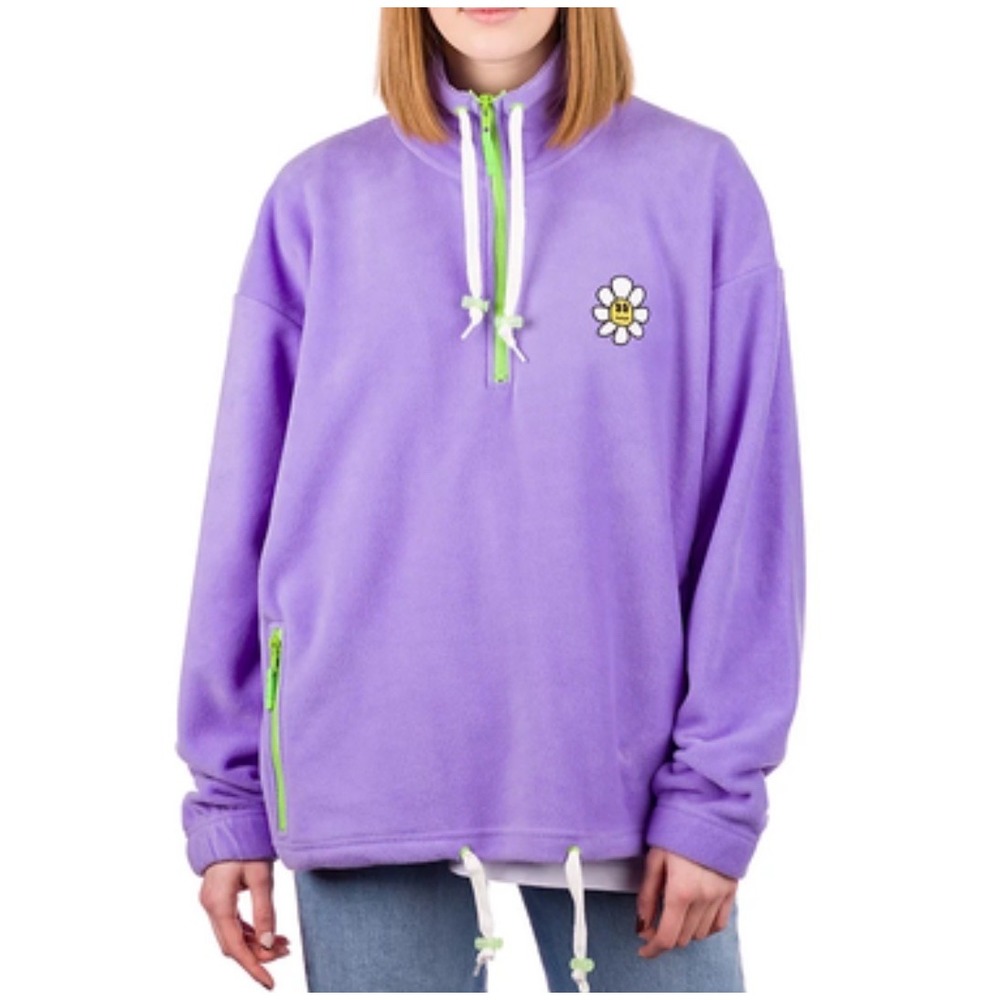 A Lab To The Peak Quarter Zip Pullover Sherpa Flower Winter Fall Boho Purple Y2k